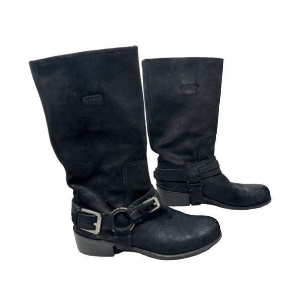 Dior black distressed suede leather motorcycle boots SZ 37 1/2 - Picture 1 of 6